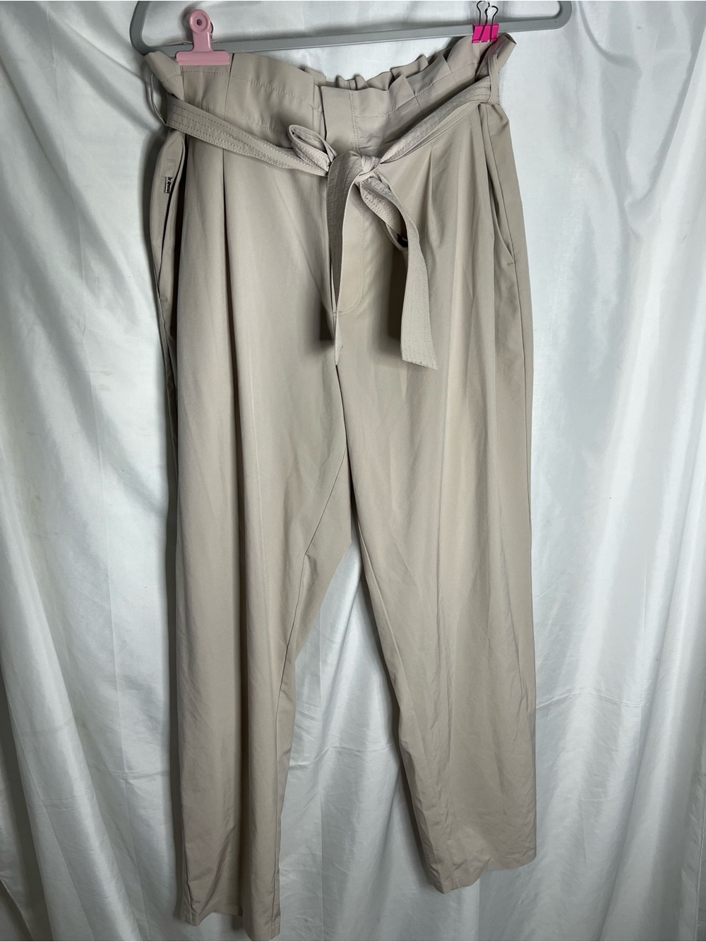 Athleta Paperbag Waist Tie-Belt Trousers in Light Taupe